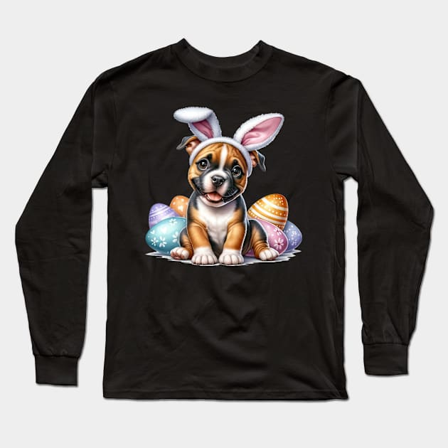 Puppy Pitbull Bunny Ears Easter Eggs Happy Easter Day Long Sleeve T-Shirt by TATTOO project